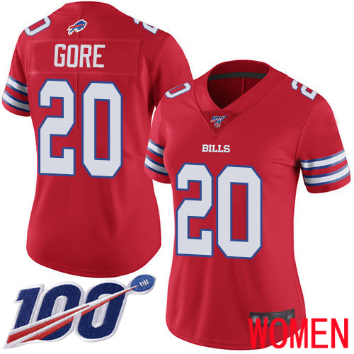 Women Buffalo Bills 20 Frank Gore Limited Red Rush Vapor Untouchable 100th Season NFL Jersey
